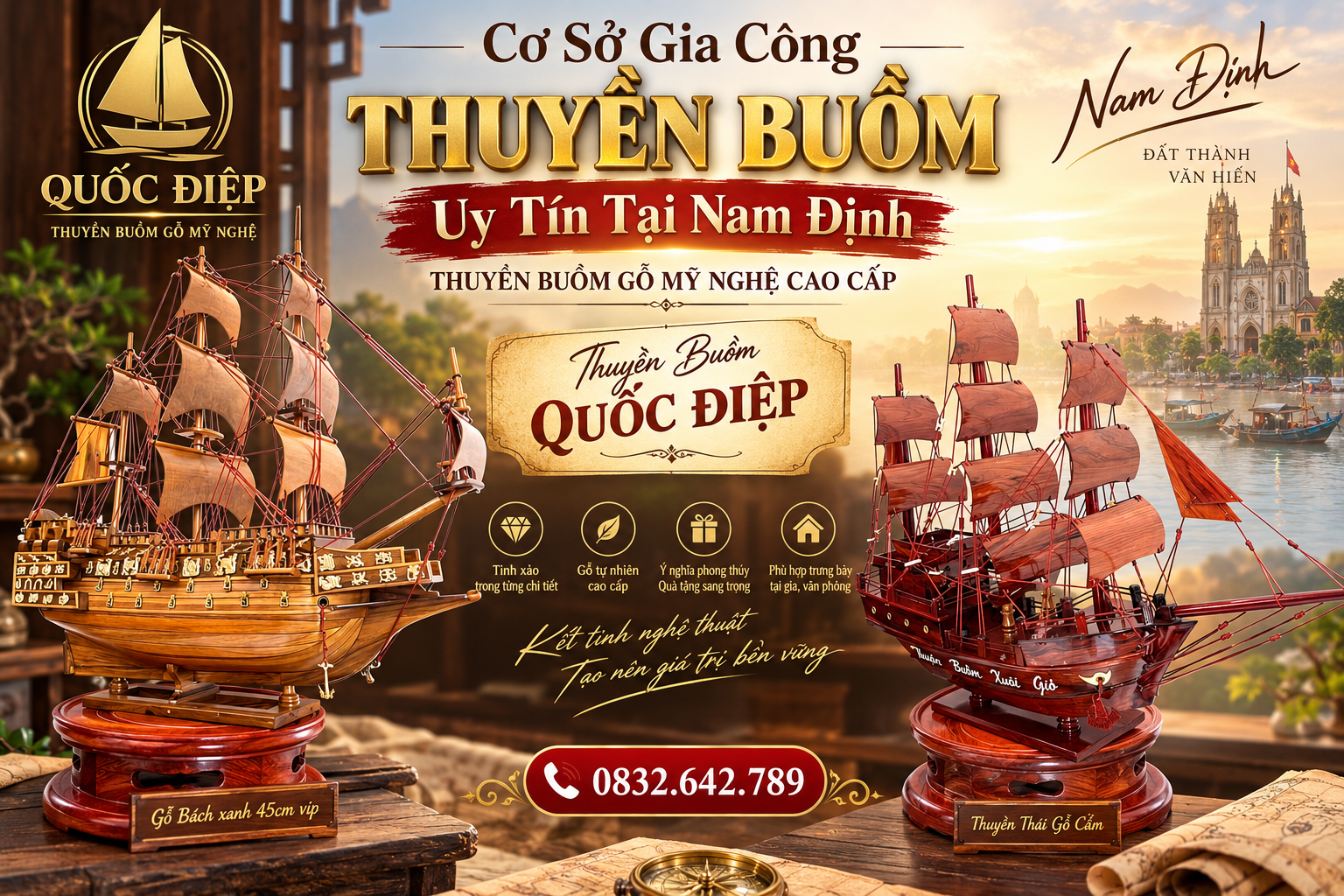 Cơ Sở Gia Công Thuyền Buồm Uy Tín Tại Nam Định – Thuyền Buồm Gỗ Mỹ Nghệ Cao Cấp