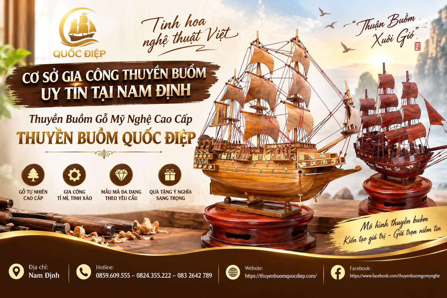 Cơ Sở Gia Công Thuyền Buồm Uy Tín Tại Nam Định – Thuyền Buồm Gỗ Mỹ Nghệ Cao Cấp