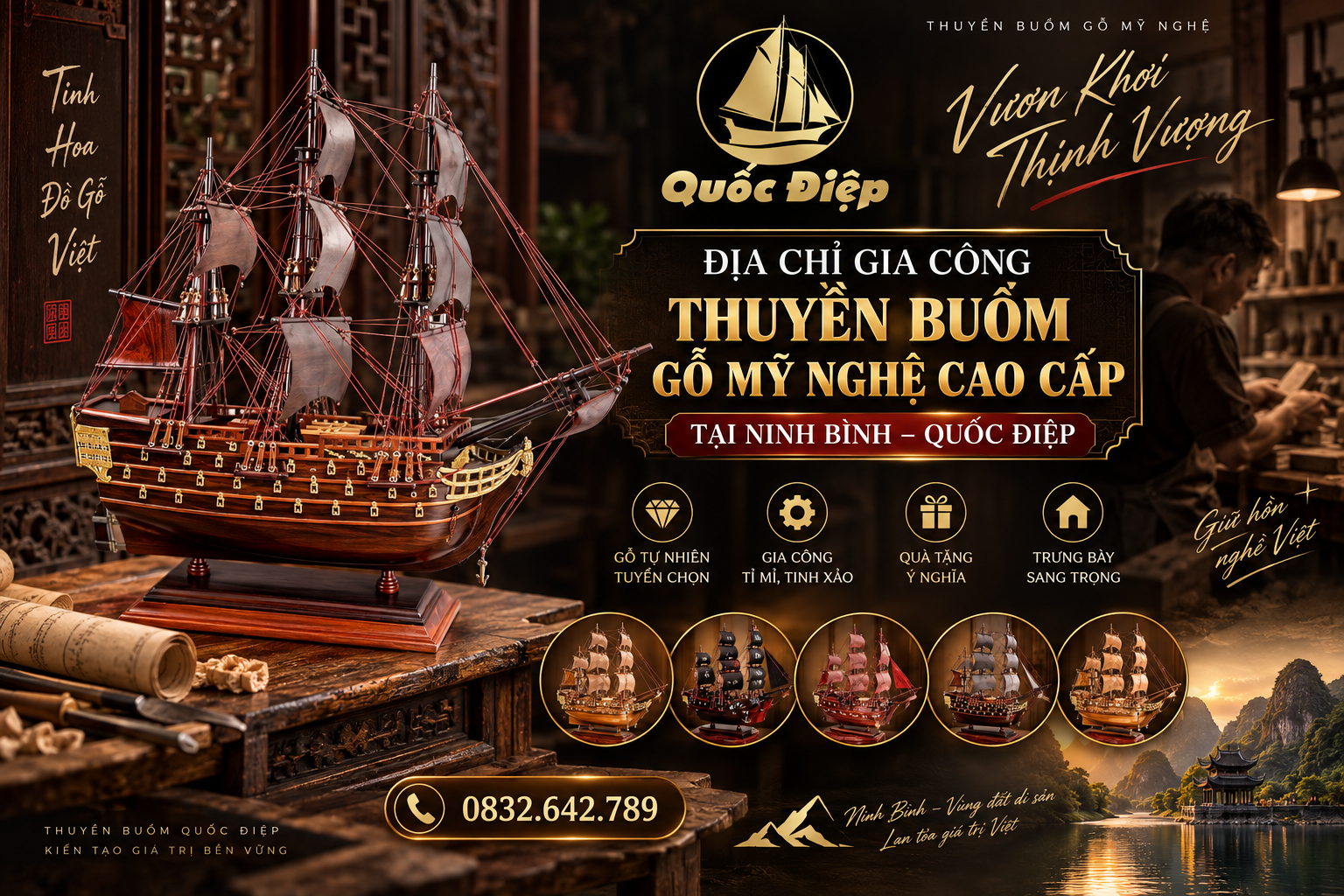 Địa Chỉ Gia Công Thuyền Buồm Gỗ Mỹ Nghệ Cao Cấp Tại Ninh Bình – Quốc Điệp