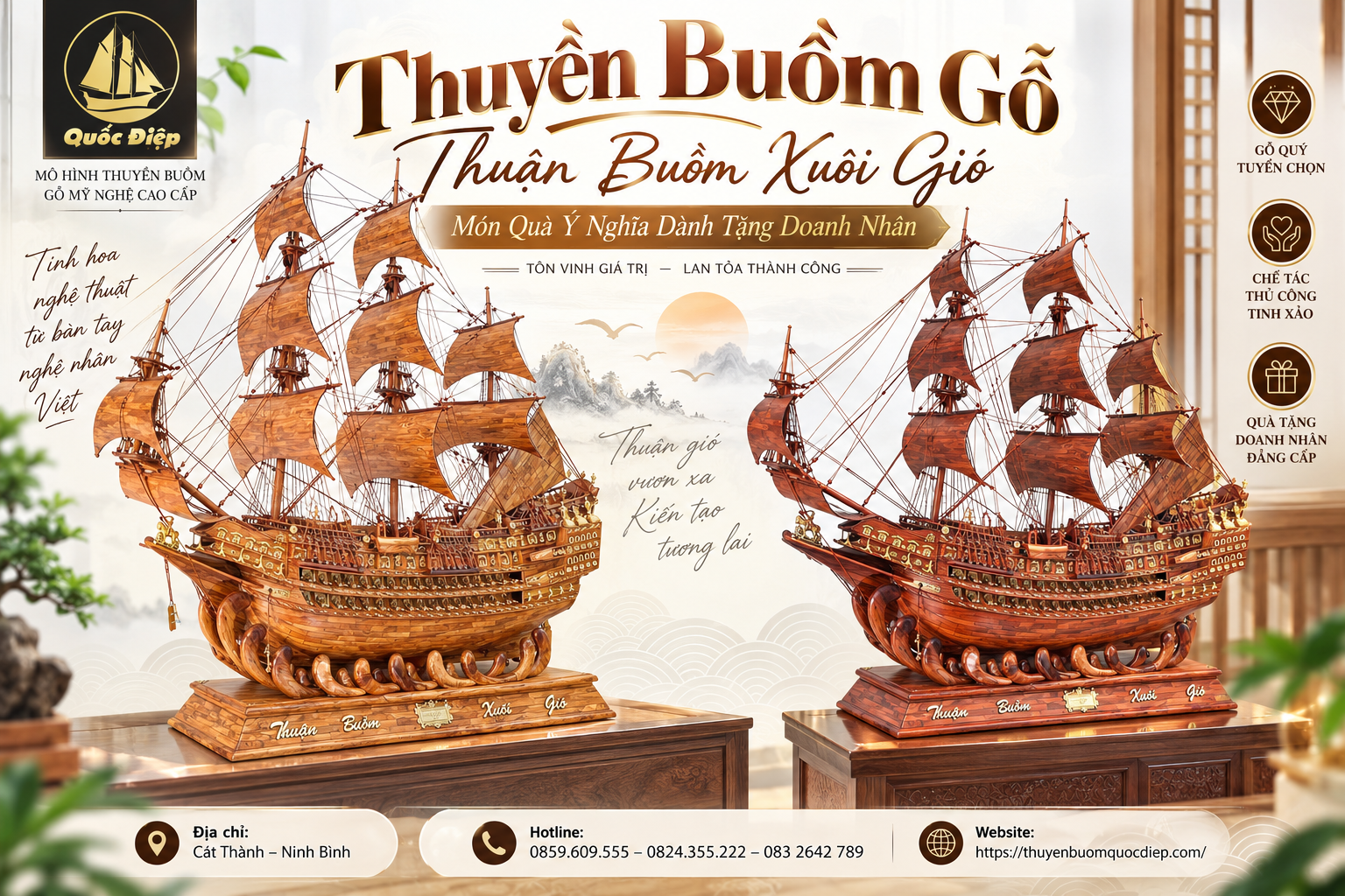 Thuyền Buồm Gỗ Thuận Buồm Xuôi Gió – Quà Tặng Doanh Nhân Cao Cấp