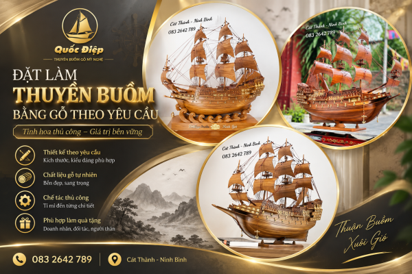 Thuyền Buồm Quốc Điệp – Đặt làm mô hình thuyền buồm bằng gỗ theo nhu cầu