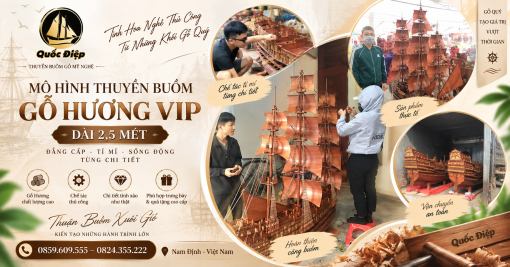 Mô Hình Thuyền Buồm Gỗ Hương VIP Dài 2,5m – Tuyệt Tác Thủ Công Dành Cho Không Gian Đẳng Cấp