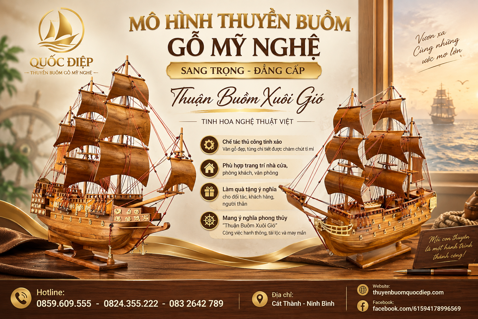 Mô Hình Thuyền Buồm Gỗ Mỹ Nghệ – Sang Trọng, Đẳng Cấp & Ý Nghĩa Thuận Buồm Xuôi Gió